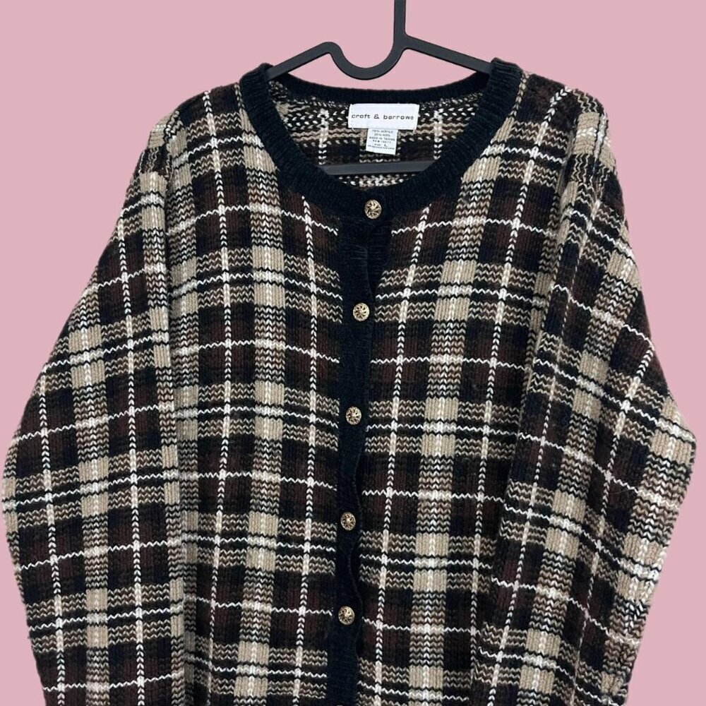American Vintage Black and Cream Plaid Cardigan